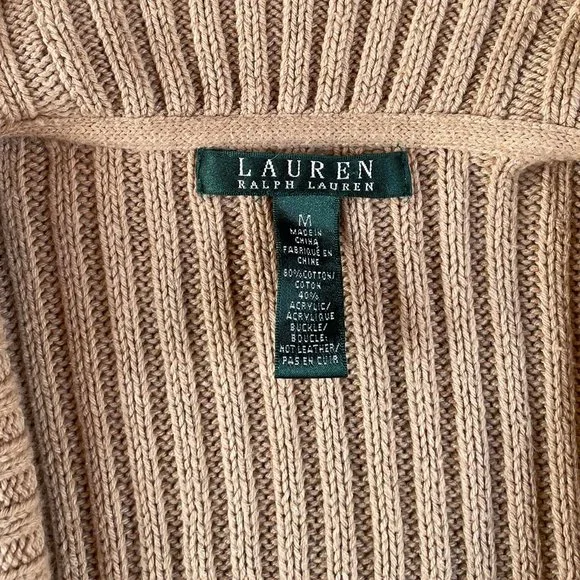 Women's RALPH LAUREN Brown Sleeveless Cable Knit Collared Sweater w/ Buckle MED - Picture 4 of 5